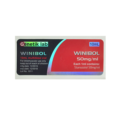 Etiket van de de Pillenfles van Winibol 50mg van het Genetiklaboratorium het Mondelinge