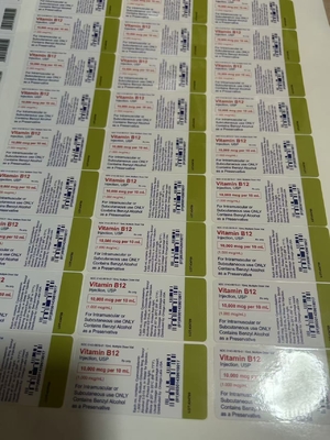 Op maat gemaakte vitamine B12 kleefmiddel voor injectie-olie Etiketten voor 10 ml glazen fles UV PRINITING/cmyk printing