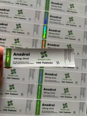 Anadrol orale tabletten Etiketten PAPER/PET/PVC materiaal voor 50 mg plastic flessen