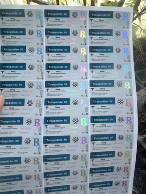 Tirze  Patide 40 mg Peptide Glasfles Etiketten met aangepast ontwerp