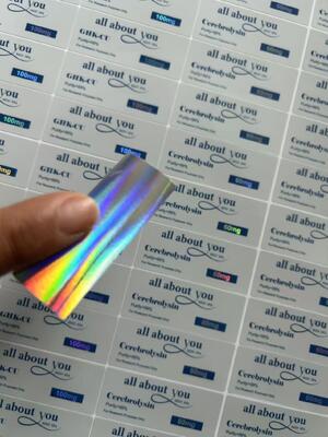 GHK-CU 5MG flacon etiketten met laser materail glanzend effect