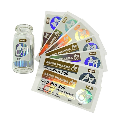 Cyp 250 mg Kleefmiddel Grijpsticker Holografisch Op maat gedrukt etiket 10 ml flacon etiketten