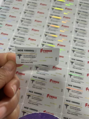 Op maat gemaakte glazen flaconetiketten voor HCG 10000 en andere peptideproducten Laser hologram PET materiaal