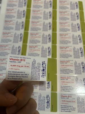 Op maat gemaakte vitamine B12 kleefmiddel voor injectie-olie Etiketten voor 10 ml glazen fles UV PRINITING/cmyk printing
