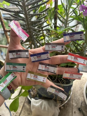 2 ml flacon etiketten voor verschillende peptideproducten met ronde gouden afdruk