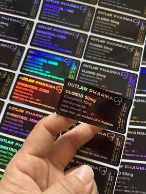 Clomid 50mg Aangepaste Plastic Flessetiketten  Etiketten Met Zwarte Achtergrond Laser Woorden Afdrukken