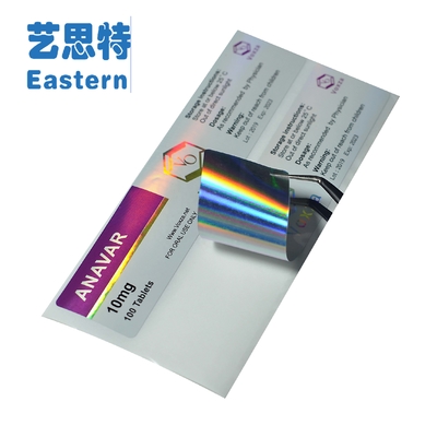 PET-pillenflessen 10mg Hologram Glanzende glazen flaconlabels